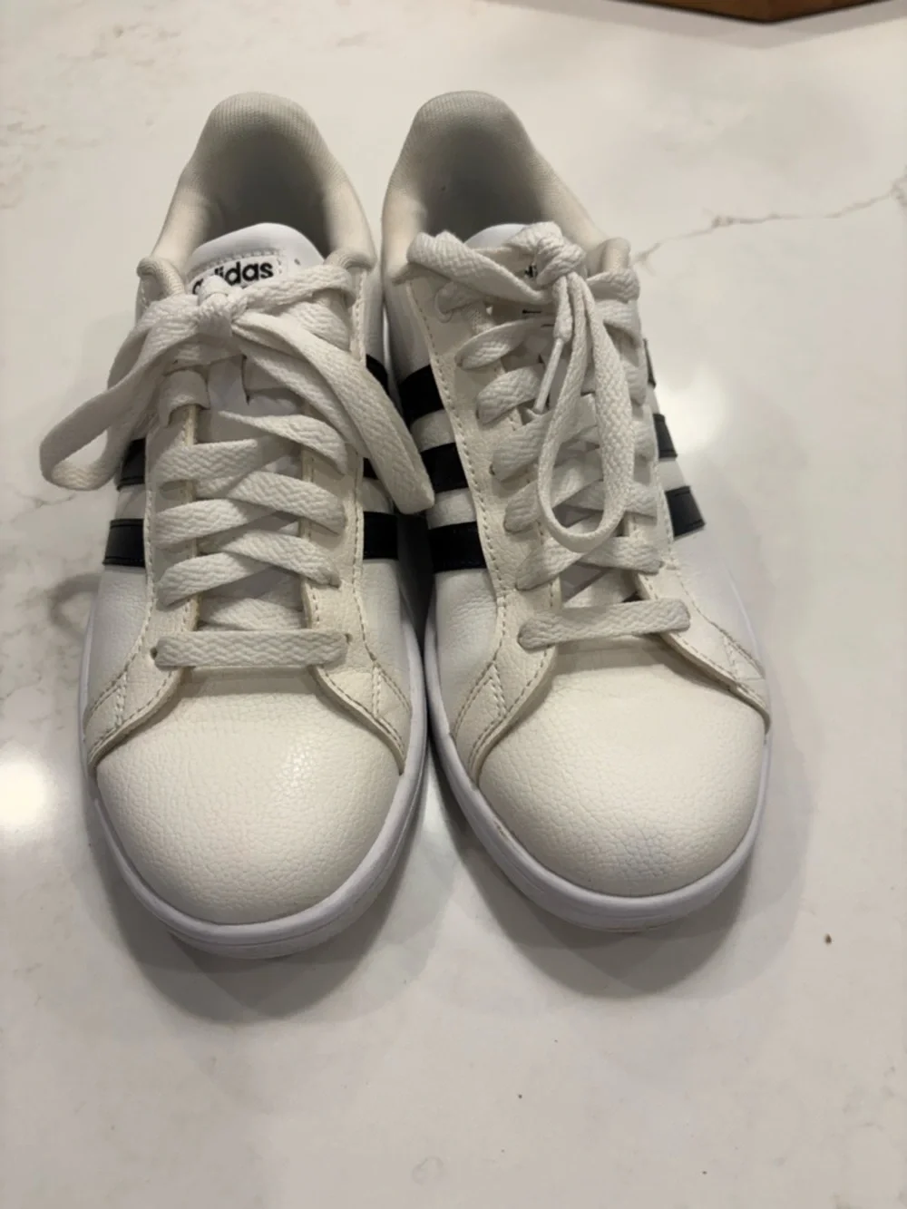Adidas White Sneakers with Black Three Stripes - Picture 2 of 7